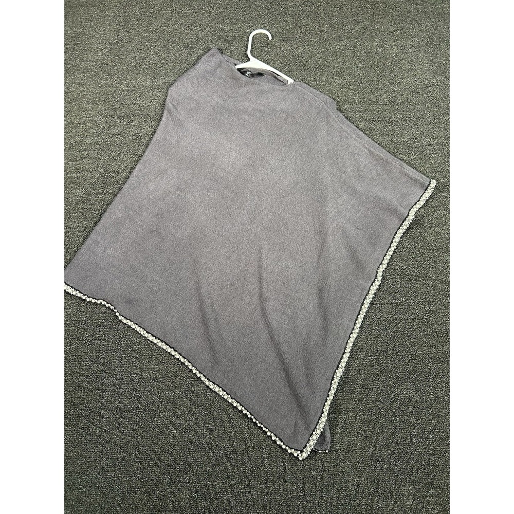 Ming Wang Poncho Cape Sweater Women's One Size Gray Beaded Sequined Preppy